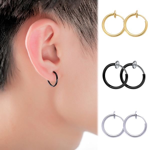 

retractable earrings no need piercing men women classic hip-hop style hoop earrings hsj88, Golden;silver