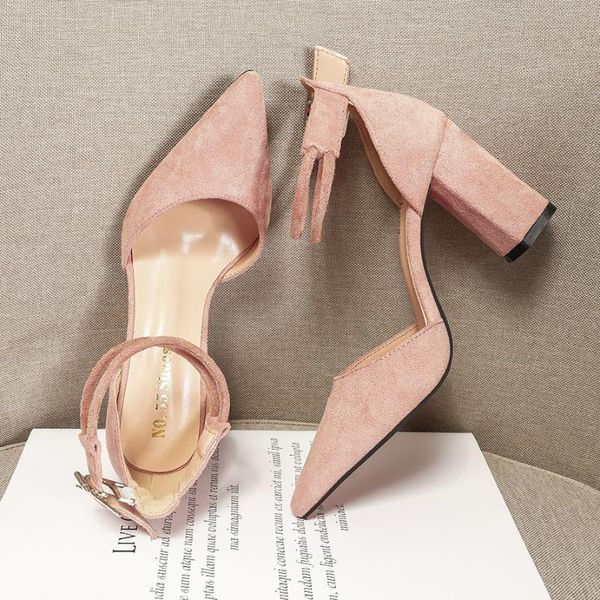 

fashion pointed suede shallow mouthhigh heels nightclub a word with thick with sandals career sandals summer handiness 3, Black