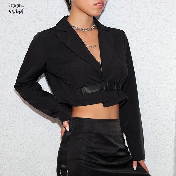 

soild black formal jacket belt down collar slim short outerwear tutn school bag buckle suit work ladies skinny woman jacket, Black;brown