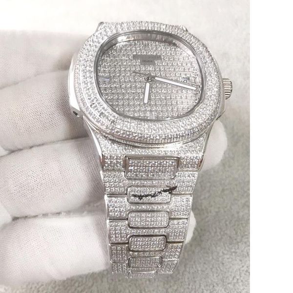 

Nautilu diamond wach men japan automatic ilver 40mm face tainle et diamond manual iced out men watch life waterproof, Slivery;brown