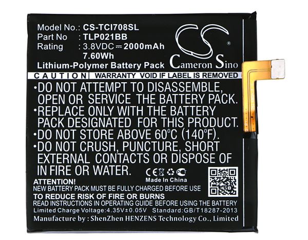 

cameron sino 2000mah battery tlp021bb for tcl i708u, i709m
