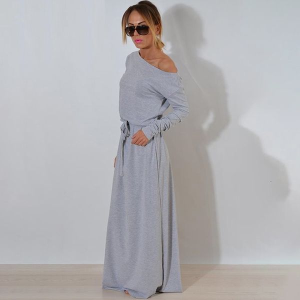 

woman clothes woman dresses new casual women long maxi dress autumn spring long sleeve solid dresses casual floor length dress femme, Black;gray