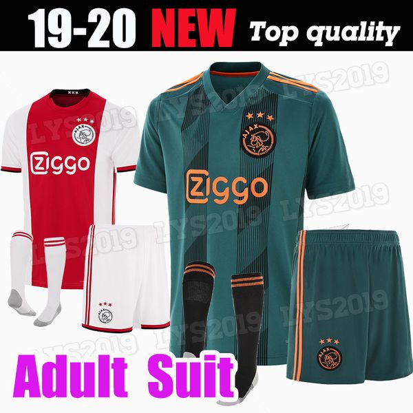 

ajax 2019 2020 fc home away soccer jerseys kits + socks 19 20 camisa ziyech kluivert nouri dolberg younes jerseys football shirts sets, Black;yellow