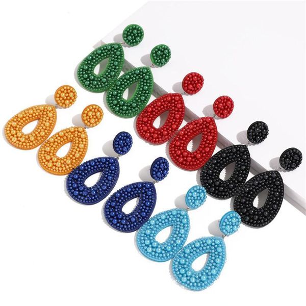 

new european and american fashion exaggerated water drop earrings female handmade creative rice beads earrings small jewelry, Silver