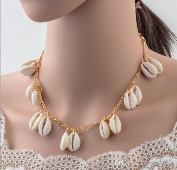 

bohemian natural shell short necklace clavicle chain female gold chain necklace shell pendant silver necklace jewelry accessorie, Black