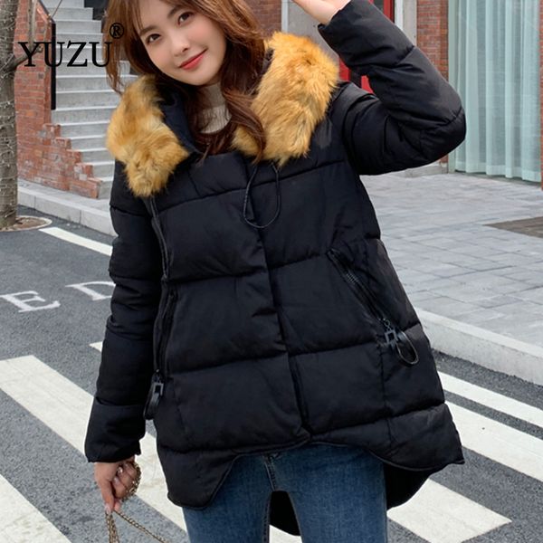 

fur parka black warm thicken women coats and jackets winter detachable hooded plaid zipper wide-waisted cotton liner parkas