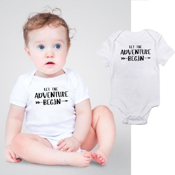 

let the adventure begin baby bodysuit pregnancy announcemen baby romper reveal gift newborn outfit, White