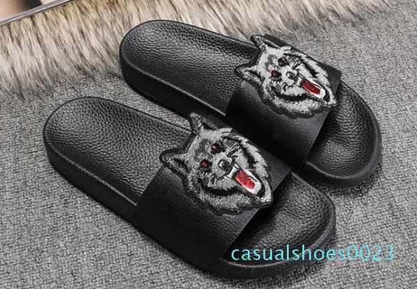 

r shoes luxury slide summer fashion wide flat slippery sandals slipper flip flop size 35-45 flower box c23, Black