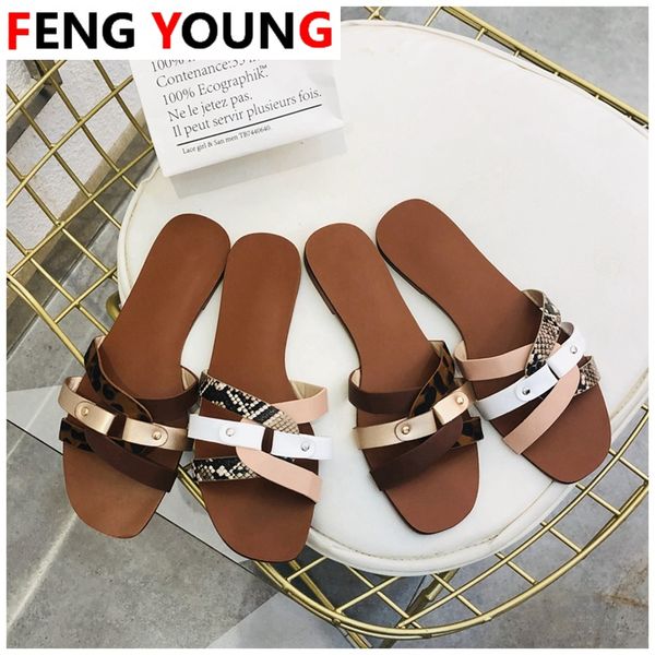 

women beach slipper ladies leopard flip flops flat shoes 2020 new summer outsides female slip on slides, Black