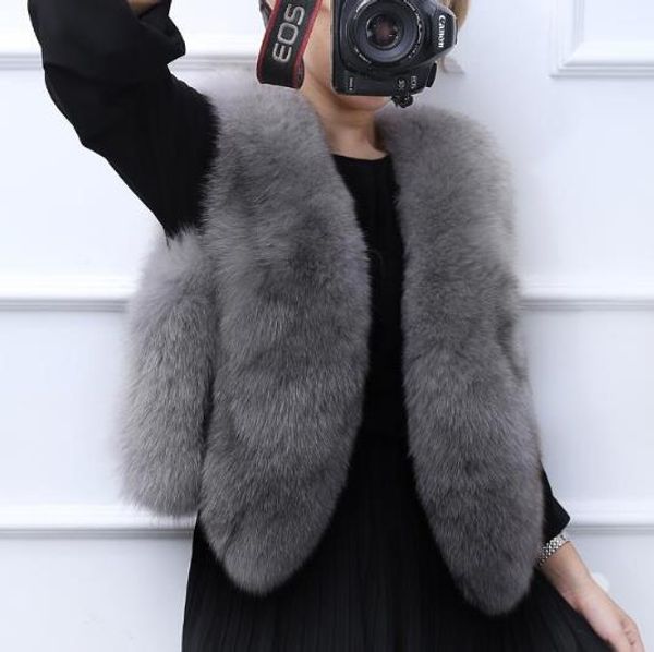 

furry 2019 winter women's faux fur coat artificial fur vest furry vests femme jackets plus size fake gilet z110, Black