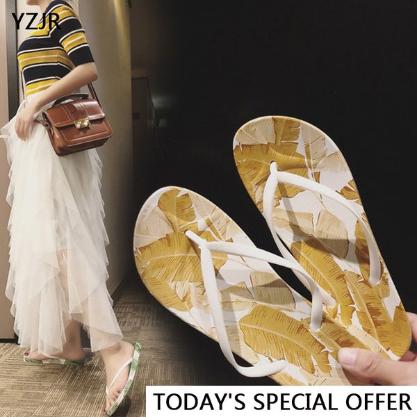 

yzjr women's flip-flops flat flat feet slippers beach shoes summer print sandals and slippers, Black