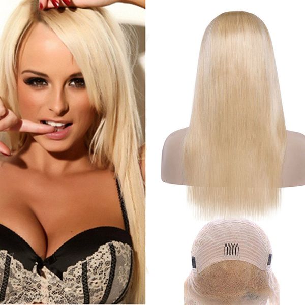 

peruvian unprocessed human hair 613# blonde silky straight lace front wigs 8-28inch straight baby hairs wholesale blonde, Black;brown