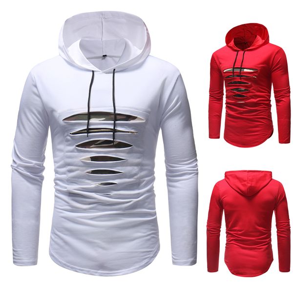 

2019 new men sweatshirt camouflage hole hoodies & sweatshirts fleece sportswear white hoodie tracksuits men slim hoody, Black