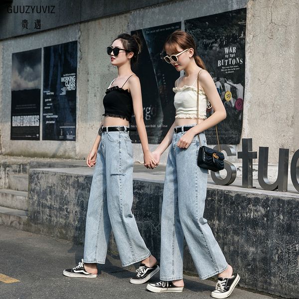 

guuzyuviz wide leg jeans woman high waist denim pants ladies trousers loose casual hold kot pantolon vintage vaqueros mujer, Blue