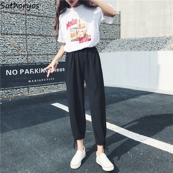 

pants women summer loose solid simple all-match breathable soft wide leg pant womens sweet trendy leisure ladies trousers bf, Black;white