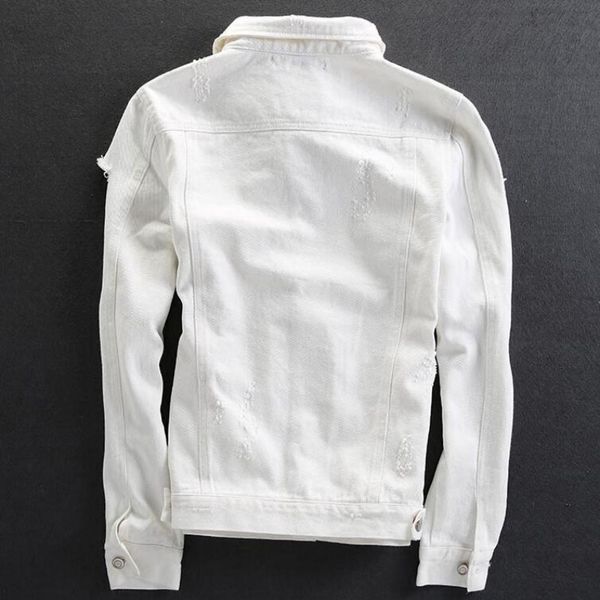 

2020 белый тонкий мужские джинсы fit jacket высокого качества классический hole ripped мотоцикл куртки мужчины однобортный хлопок homme ветр, Black;brown