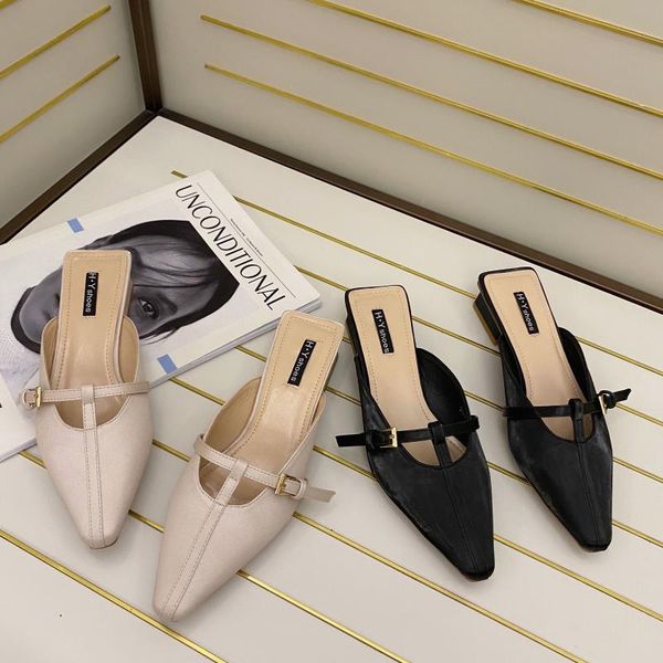 

female shoes slippers casual med cover toe square heel lady slides mules for women 2020 new luxury block soft girl summer hoof, Black