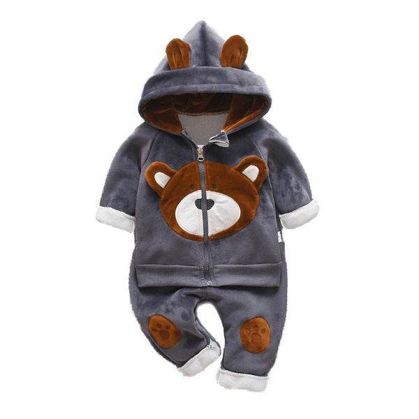 

2pcs / set детские зимние одежды set мальчик девочка бархатный утолщение ватки с капюшоном свитер / пальто + кальсоны супер теплый детский з, White