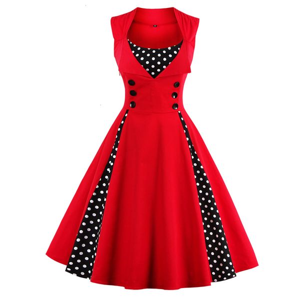 

womens clothes designer dresses 5xl casual dresses women new 50s 60s polka dot patchwork spring summer red rockabilly swing party dress, Black;gray