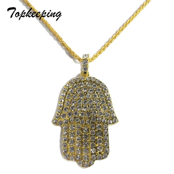 

mens fashion jewelry luxury micro pave bling cubic zirconia fatima hand hamsa pendant iced out cool trendy boys hip hop necklace, Silver