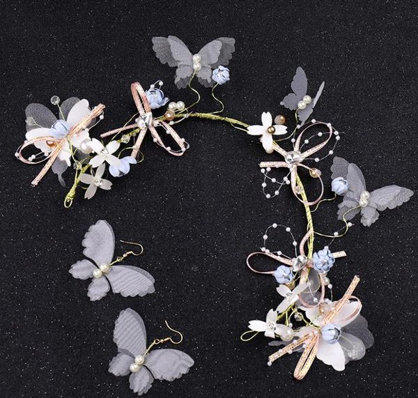 

flower headband butterfly headwear set wedding accessories bridal jewelry, Silver