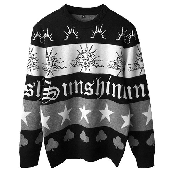 

новый мужской роскошный зимний джентльмен вышивка sun star вязать повседневные свитера пуловеры азиатский штекер размер высокое качество #n2, White;black