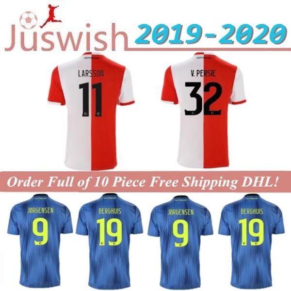 

2020 feyenoord rotterdam soccer jerseys #32 v.persie home red white 19/20 #9 jorgensen away blue soccer shirts football uniforms on sale, Black;yellow