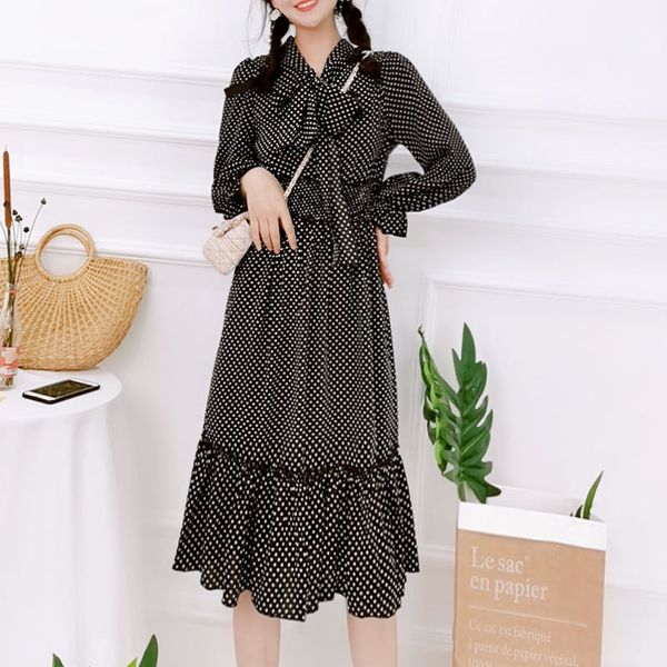 

casual dresses waist long sleeve autumn dress, Black;gray