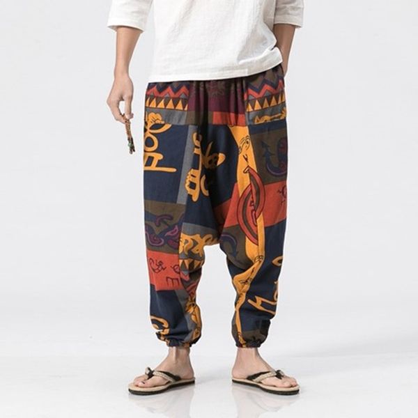 

new hip hop aladdin hmong baggy cotton linen harem pants men women plus size wide leg trousers new casual pants cross-pants, Black