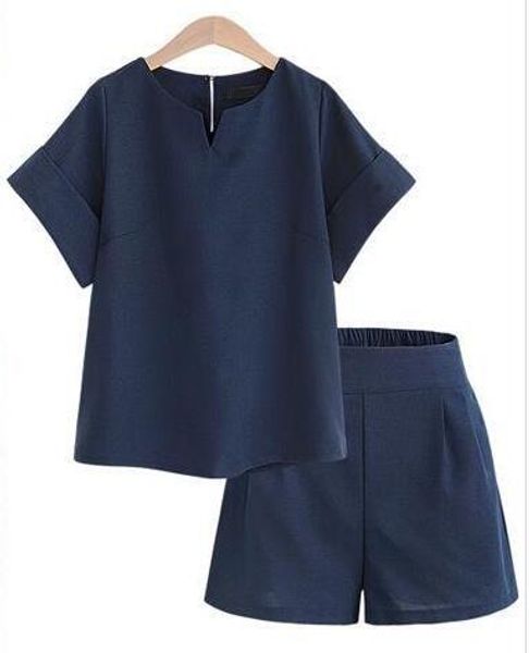 

new loose summer women sets solid color short -sleeved 2 pieces sets women tracksuit linen t shirts shorts breathable, Gray