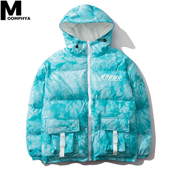

moomphya detachable hooded tie dye winter jacket men oversized streetwear padded puffer jacket parkas thick warm parkas coat men, Black