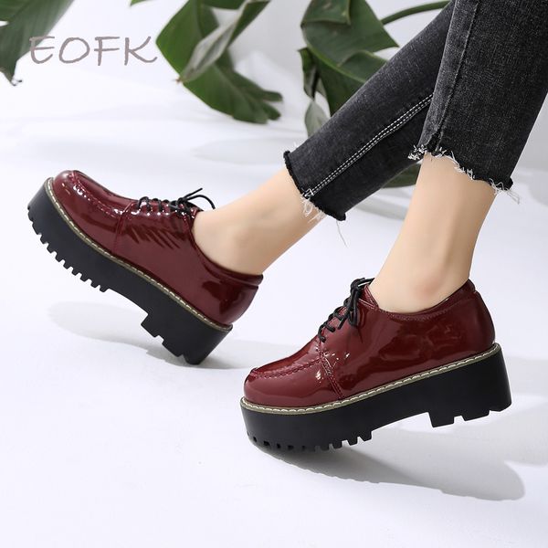 

eofk women flat platform shoes woman thick bottom autumn burgendy platform women's casual shoes 4cm height incresing flats women, Black