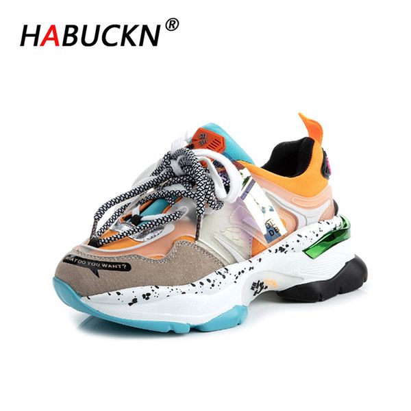 

habuckn 2020 women chunky sneakers platform tenis female pink trainers casual shoes designers lace up dad shoes woman fashion y200424, Black