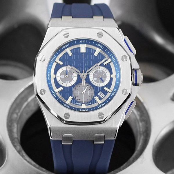 

45mm men luxury watch designer watches offshore series vk quartz movement wristwatches self-wind man montre de luxe rubber strap blue dial, Slivery;brown