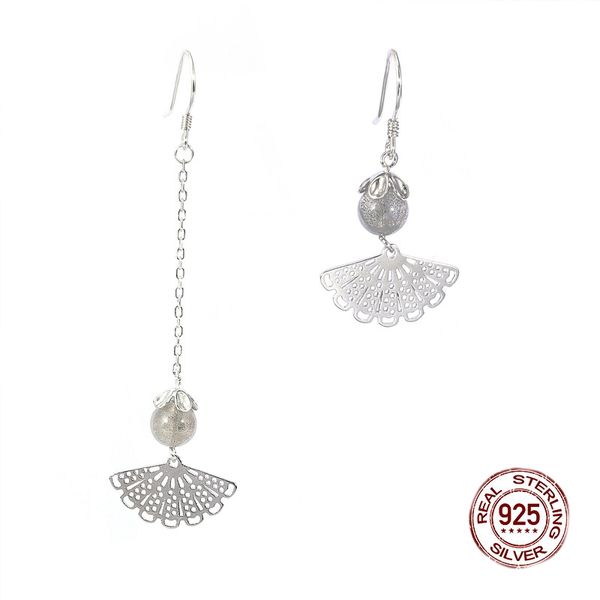 

new 925 sterling silver palace fan shape earrings asymmetry eardrop earring for women girl birthday gift, Golden;silver