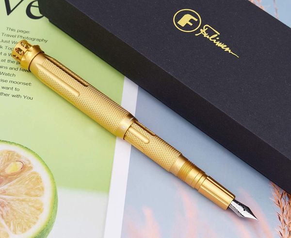 

golden fuliwen 015 windmill metal aluminum fountain pen rotating ruby pen ef/f/m ink pen, come with bag and gift box