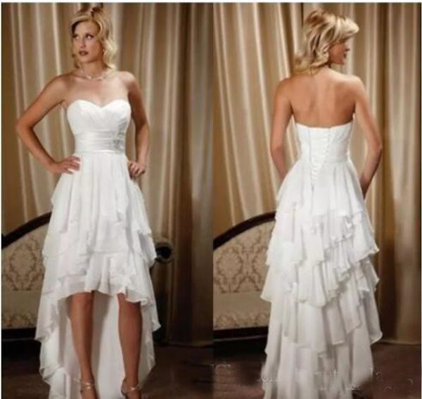 

New Arrival Short Front Long Back Sweetheart Chiffon Wedding Dresses 2019 High Low Country Western Wedding Dresses Short Bridal Gowns