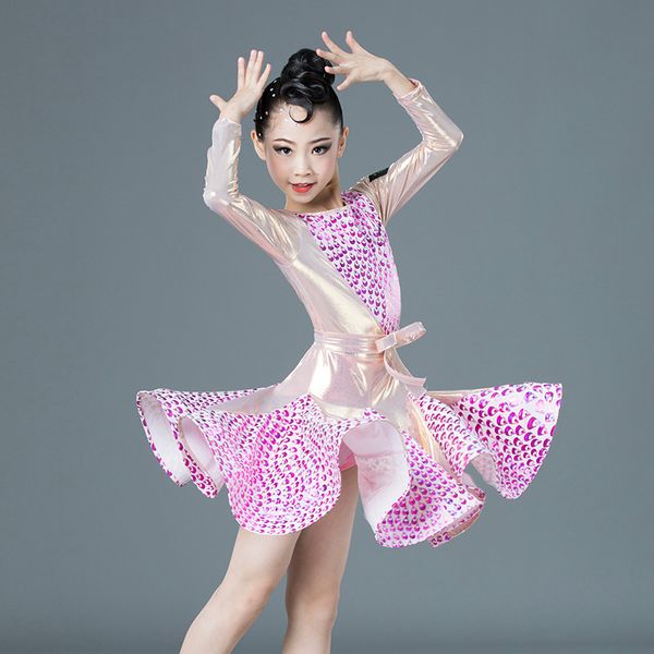 

new dancewear girls latin dance dress children dance performance standard dress kids costumes 120-170 size, Black;red