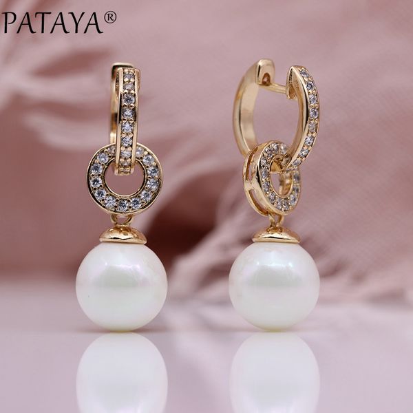 

pataya new multifunction long dangle earrings white shell pearls earring for women 585 rose gold natural zircon fashion jewelry, Silver