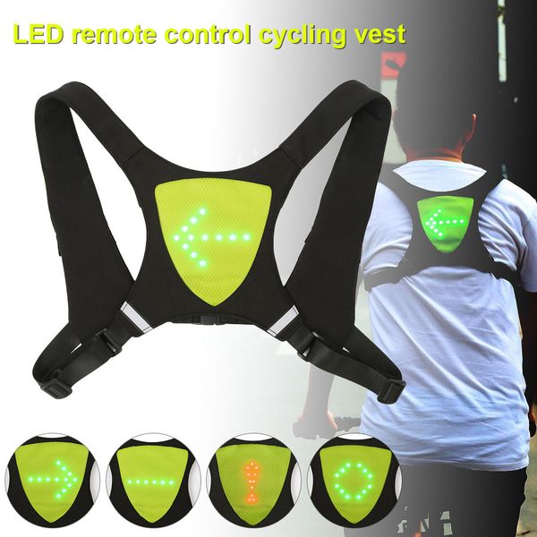 

2019 led turn signal light reflective vest backpack wireless remote control for night cycling als88, Black