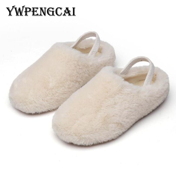 

ywpengcai autumn winter warm fur kids slippers solid colors boys girls slippers size 21-30 baby toddler, Black;grey