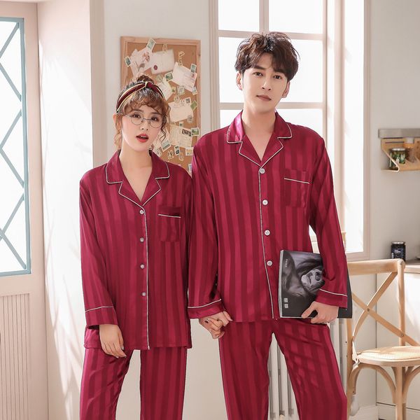 

couples men&women satin pajamas set 2pcs shirt&pant home clothes lovers sleepwear intimate lingerie pyjamas suit 3xl, Black;brown