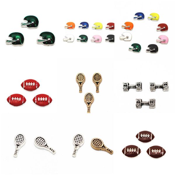 

10pcs/lot football tennis floating charms living glass floating memory locket charms jewelry, Bronze;silver