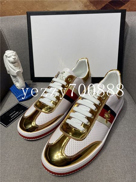 

2020 моды роскошные классические ботинки плоский кожаный тренер мужской повседневной спортивной обуви роскошный пчелиный дизайнер платья кож, Black