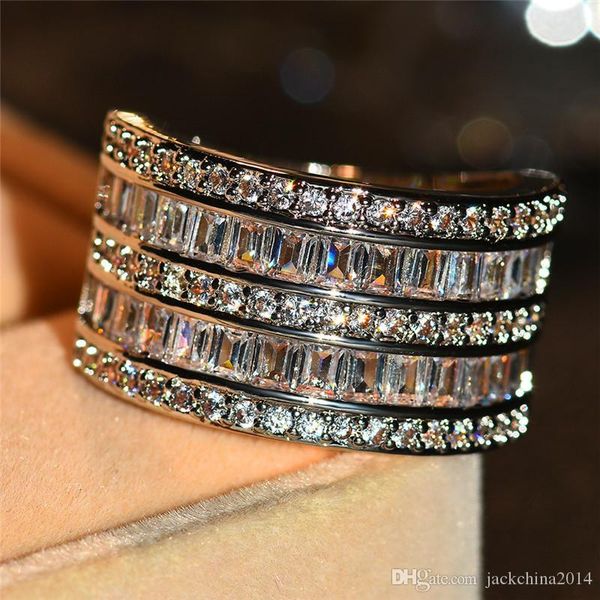 

vitoria wieck luxury jewelry 925 sterling silver princess cut white z cz diamond eternity women wedding engagement band ring gift, Slivery;golden