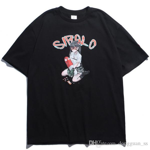 

мужская футболка крутой мультфильм девушка печати негабаритных харадзюку мягкий уютный хип-хоп любителей свободного покроя высокая улица лет, White;black