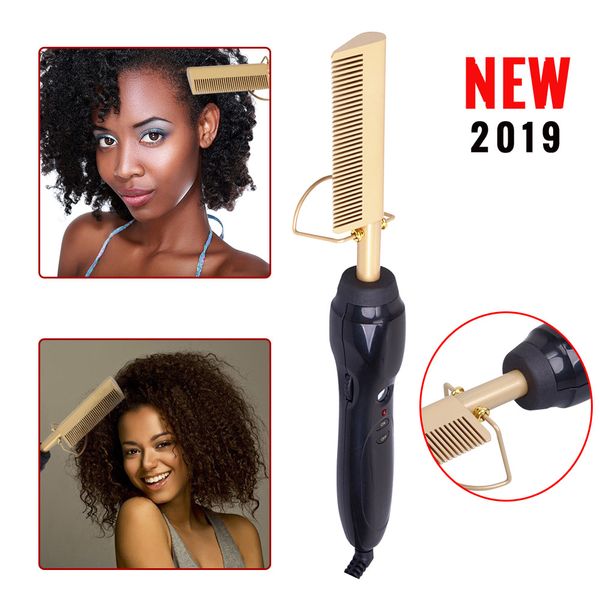 

electric environmentally friendly titanium alloy hair curler comb wet and dry hair use hair curling iron straightener comb styling tools, Black