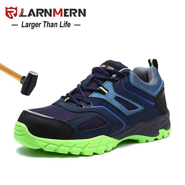 

larnmern mens steel toe safety work shoes for men lightweight breathable anti-smashing anti-puncture non-slip protective shoes, Black