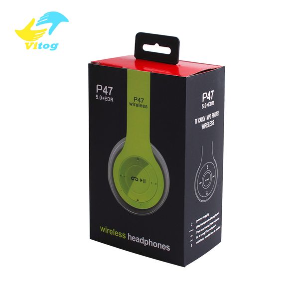 

vitog p47 wireless bluetooth headphone noise reduction earphones gaming headset stereo music support tf card neckband earbuds