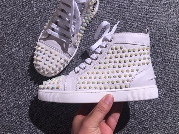 

perfect spikes sneakers shoes fashion red bottom women men fashion high genuine leather casual walking party dress shoes, Black